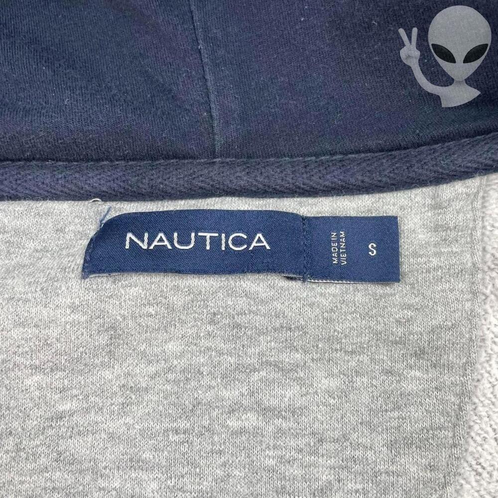 Nautica Men Small Gray White Navy Colorblock Full Zip Hoodie J Class Sailboat - Picture 4 of 7